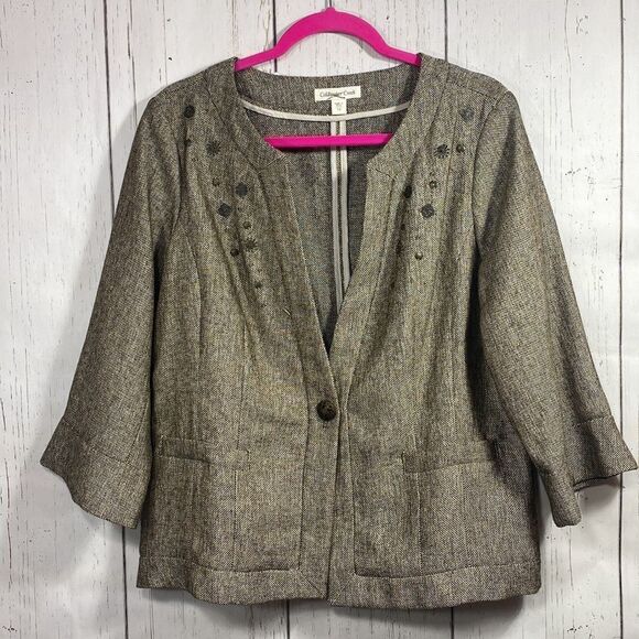 Coldwater Creek Metallic Tweed Embellished Jacket Classic Chic Office Timeless - Picture 6 of 16
